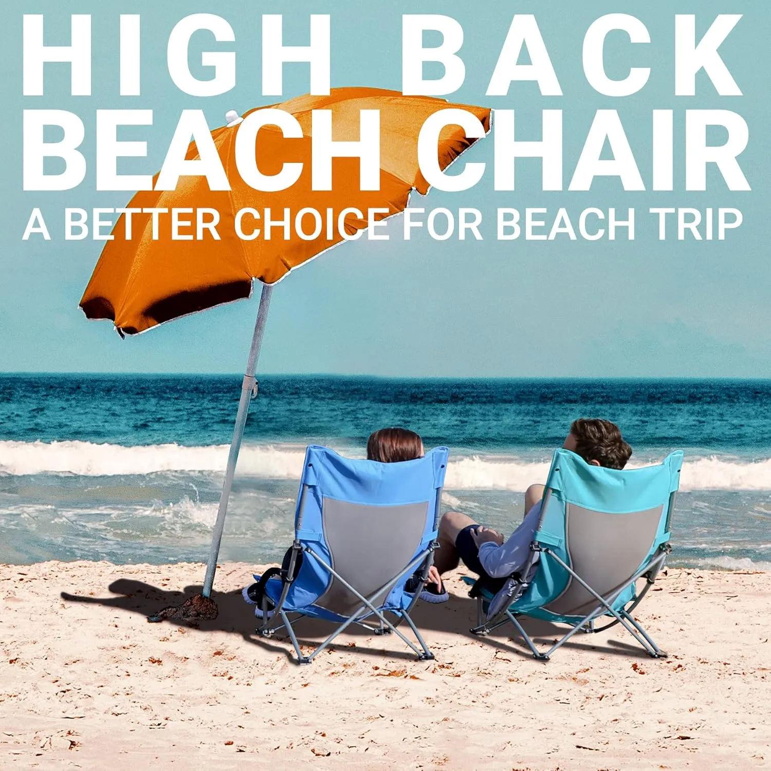 KingCamp Folding Beach Chair High Back Lightweight Portable Backpack Chair with Headrest, Cup Holder for Camping Outdoor Sand Concert Lawn Festival Sports, Blue