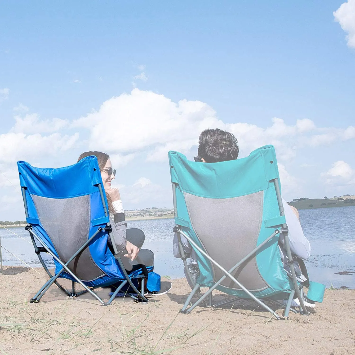 KingCamp Low Beach Chairs, Portable Folding Chair for Adults Extra Wide Ergonomic High Back Seat 300lbs Heavy Duty Lightweight Oversized Gear with Carry Bag for Outdoor Lawn Camping Picnic