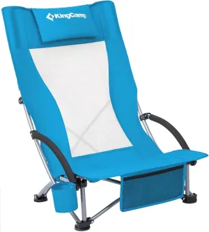 KingCamp Low Beach Chairs, Portable Folding Chair for Adults Extra Wide Ergonomic High Back Seat 300lbs Heavy Duty Lightweight Oversized Gear with Carry Bag for Outdoor Lawn Camping Picnic
