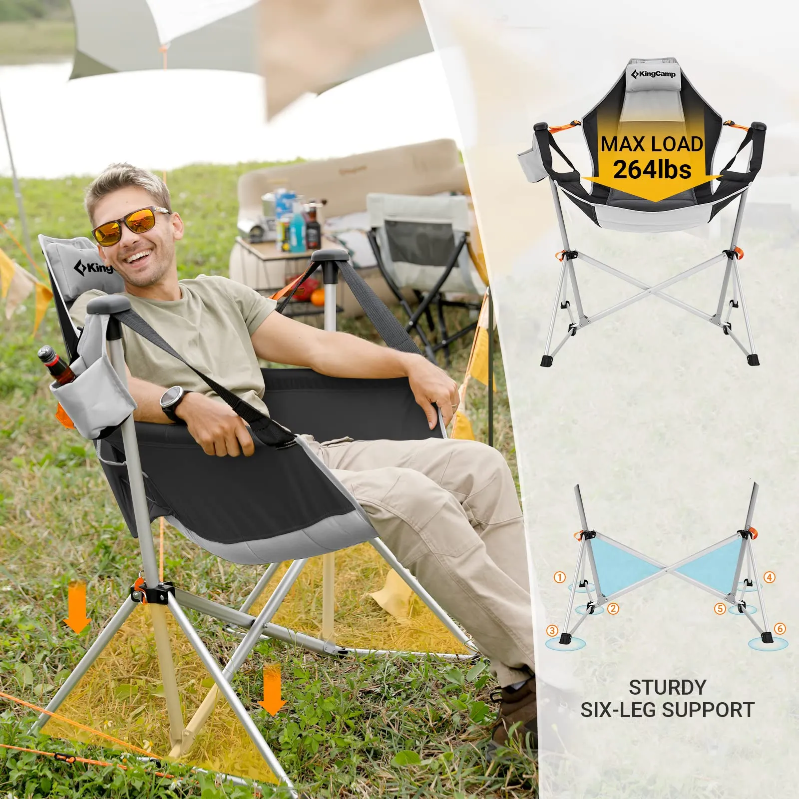 KingCamp Portable Swing Recliner Chair with Pillow