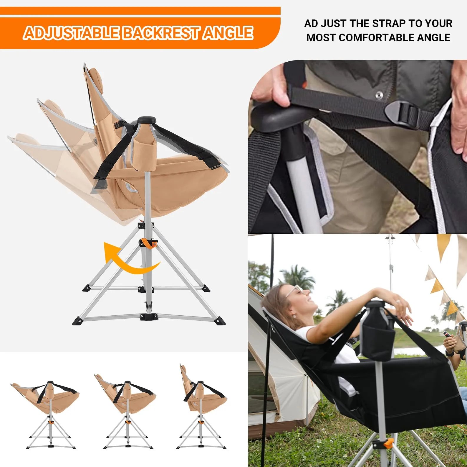 KingCamp Portable Swing Recliner Chair with Pillow