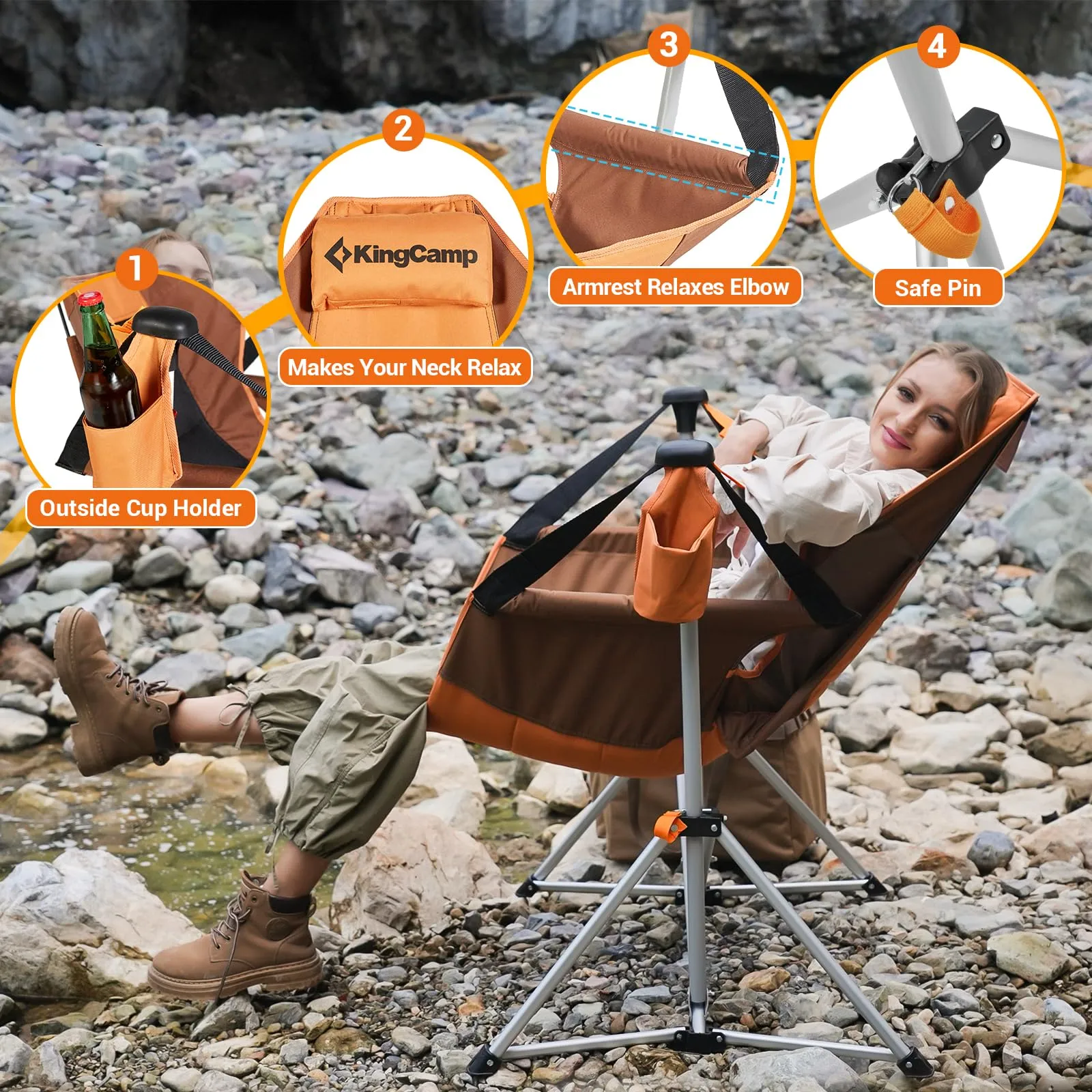 KingCamp Portable Swing Recliner Chair with Pillow