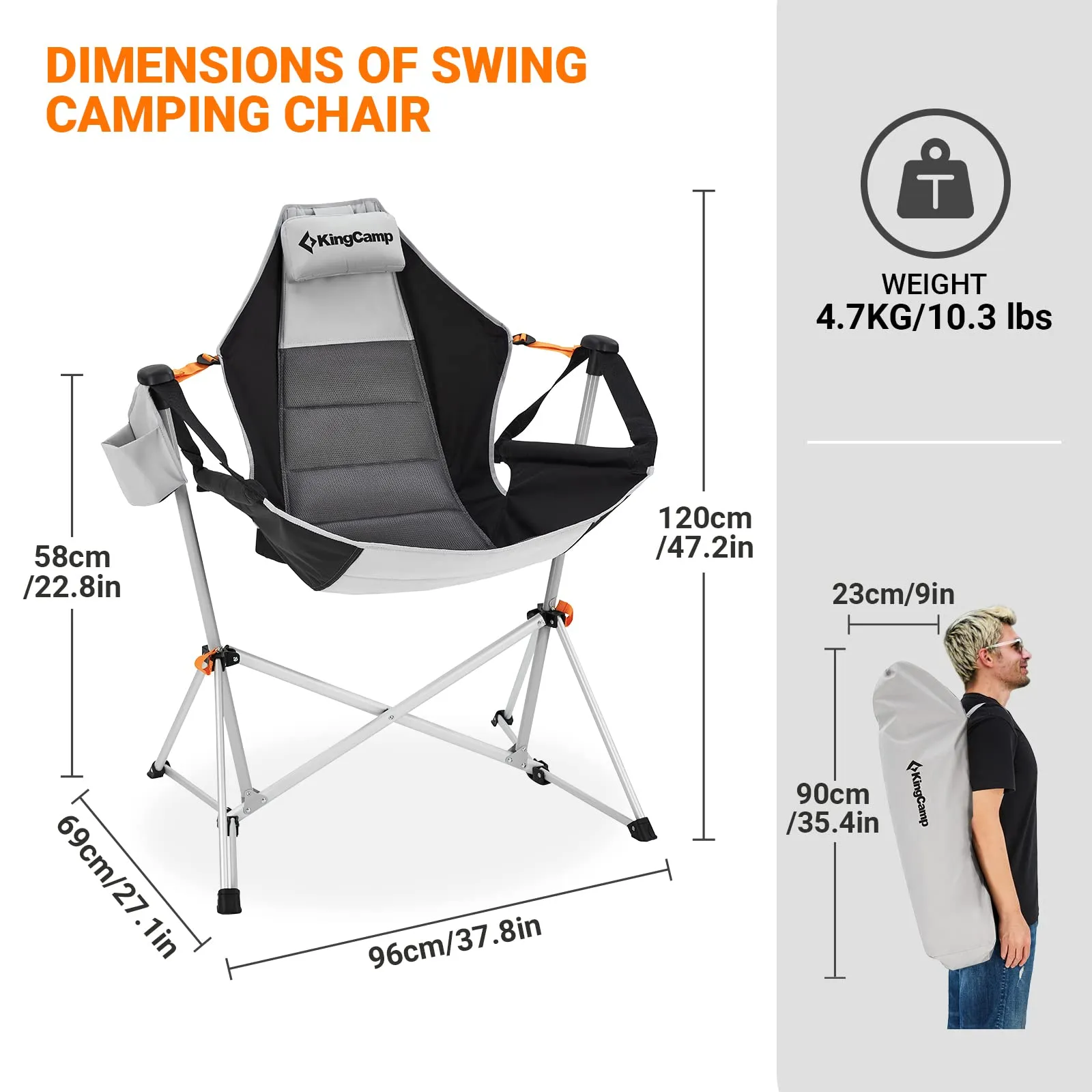 KingCamp Portable Swing Recliner Chair with Pillow