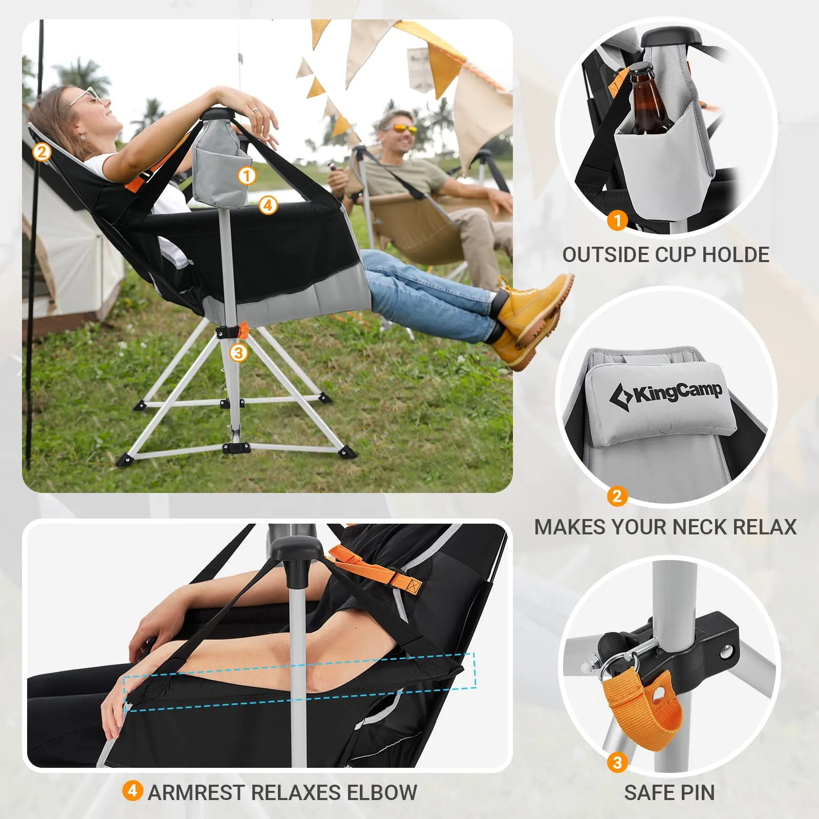 KingCamp Portable Swing Recliner Chair with Pillow