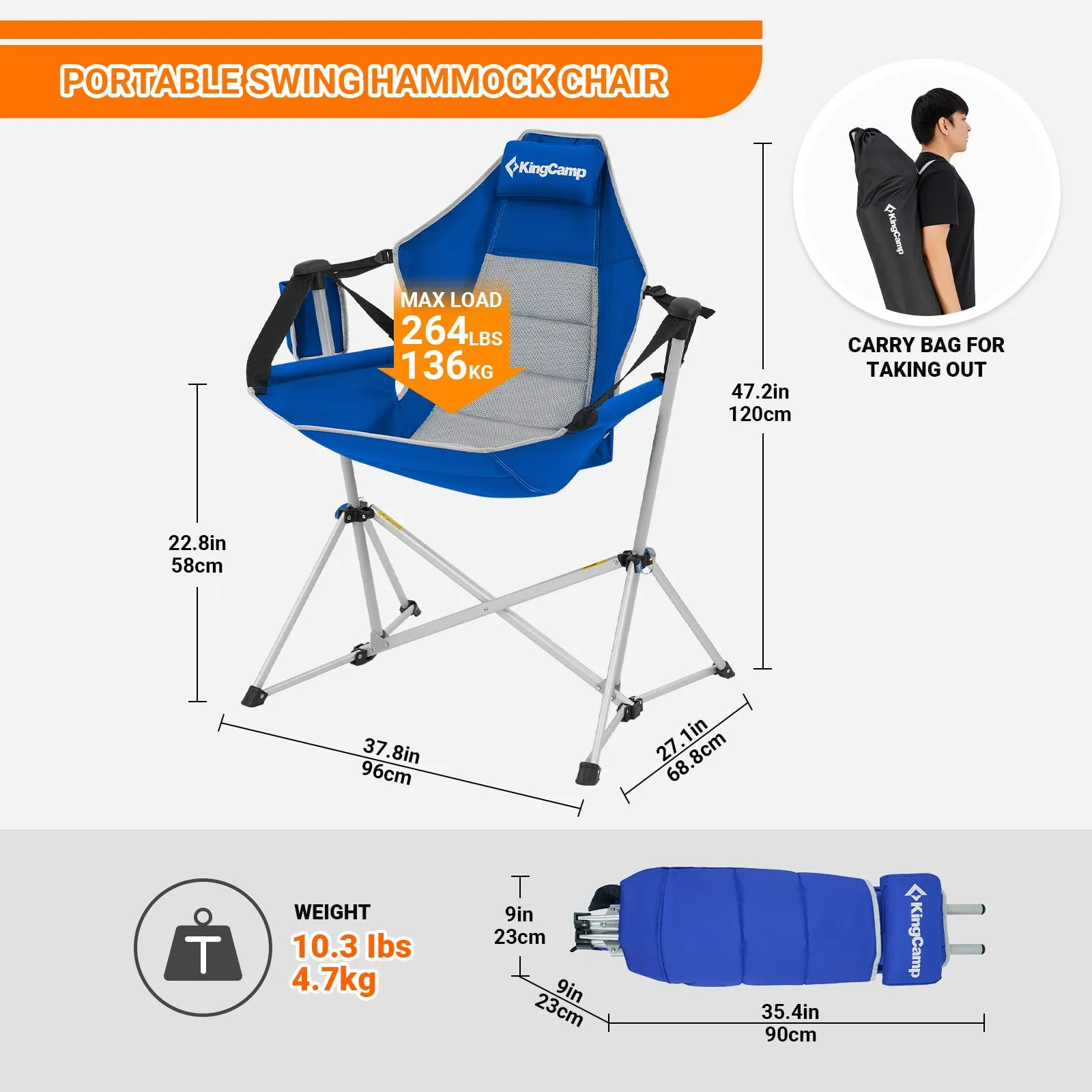 KingCamp Portable Swing Recliner Chair with Pillow