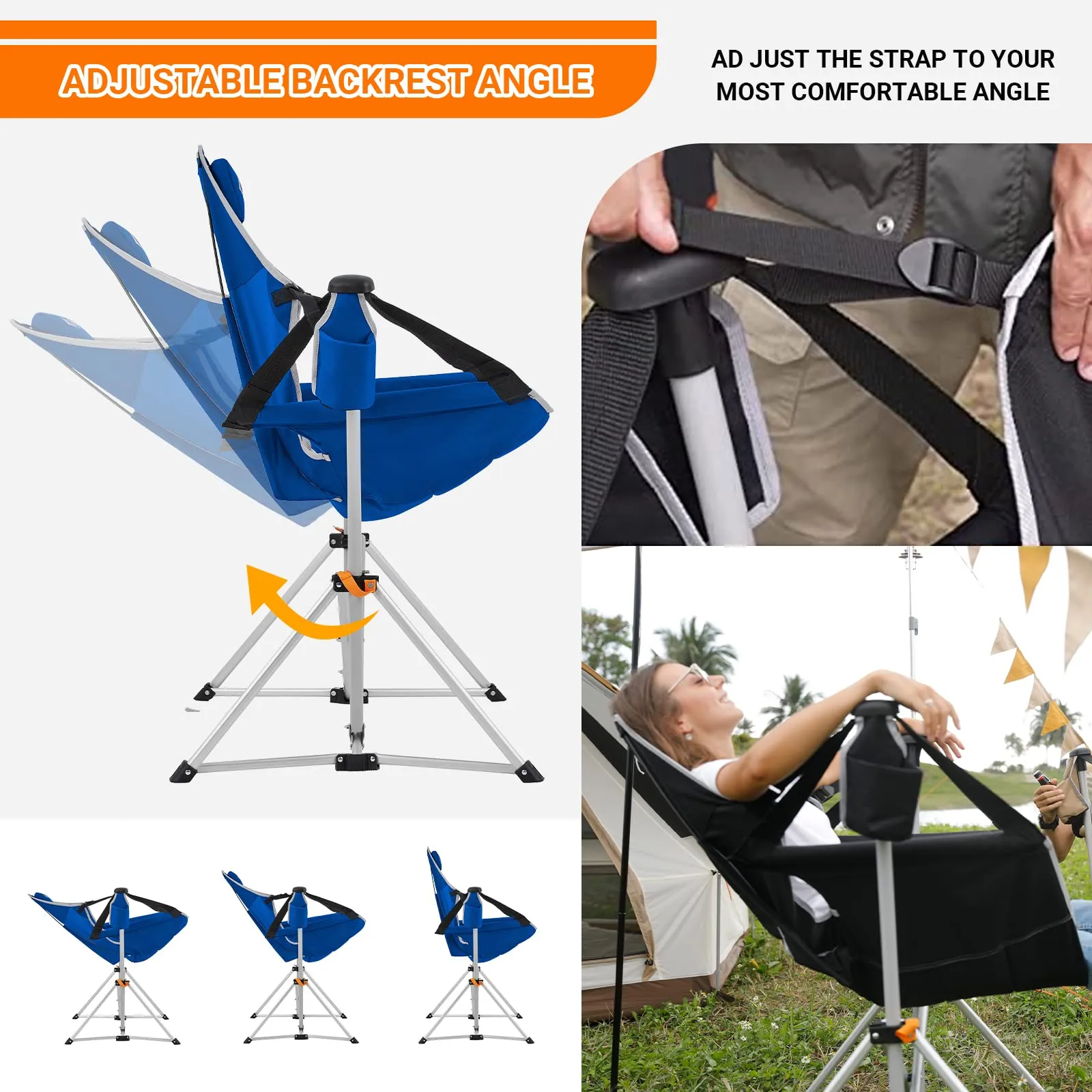 KingCamp Portable Swing Recliner Chair with Pillow