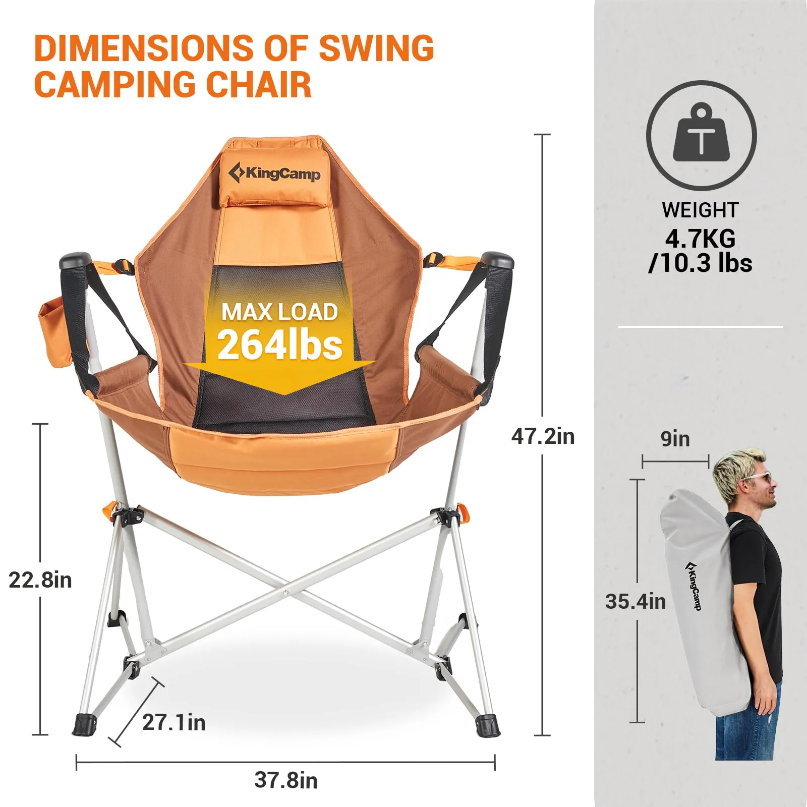 KingCamp Portable Swing Recliner Chair with Pillow