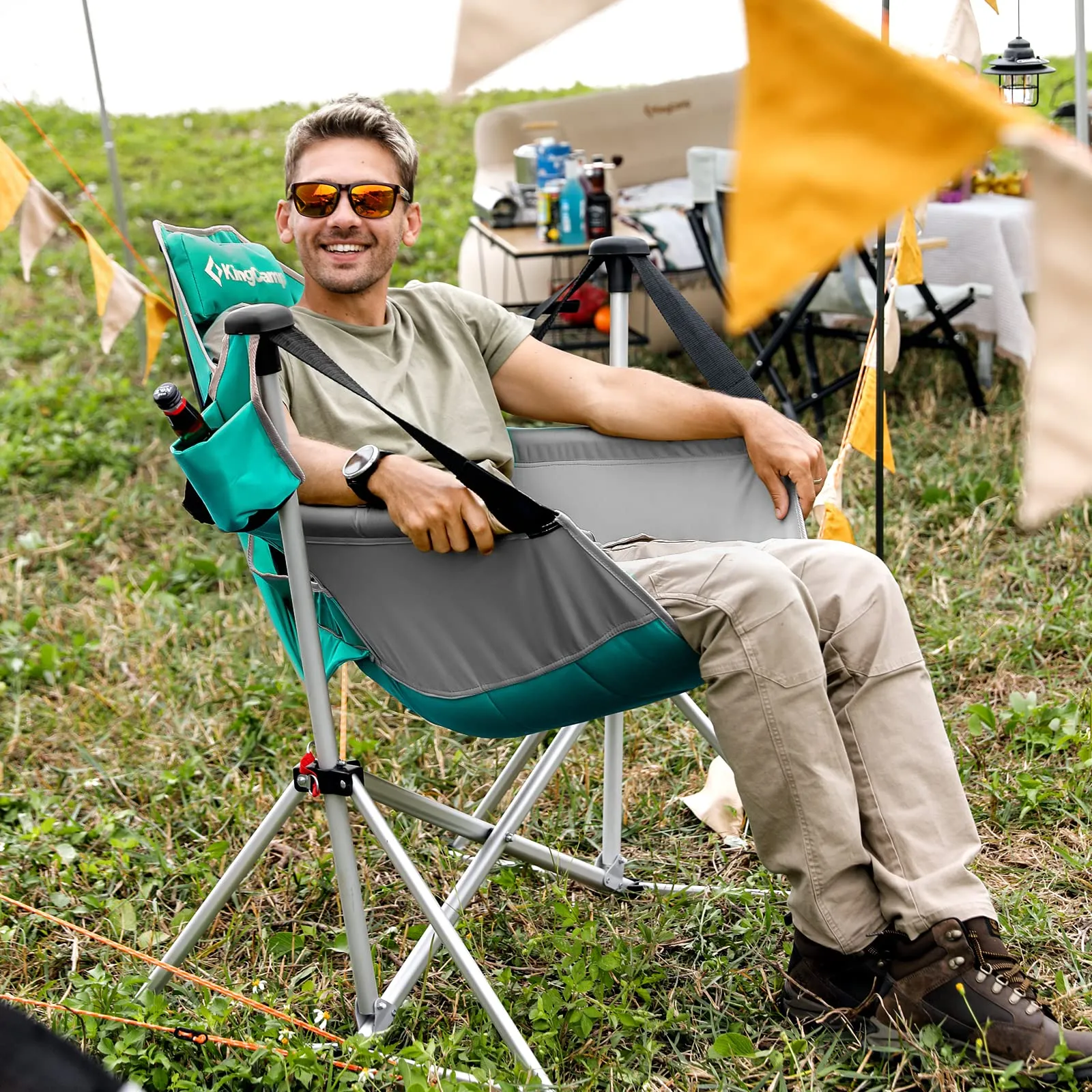 KingCamp Portable Swing Recliner Chair with Pillow