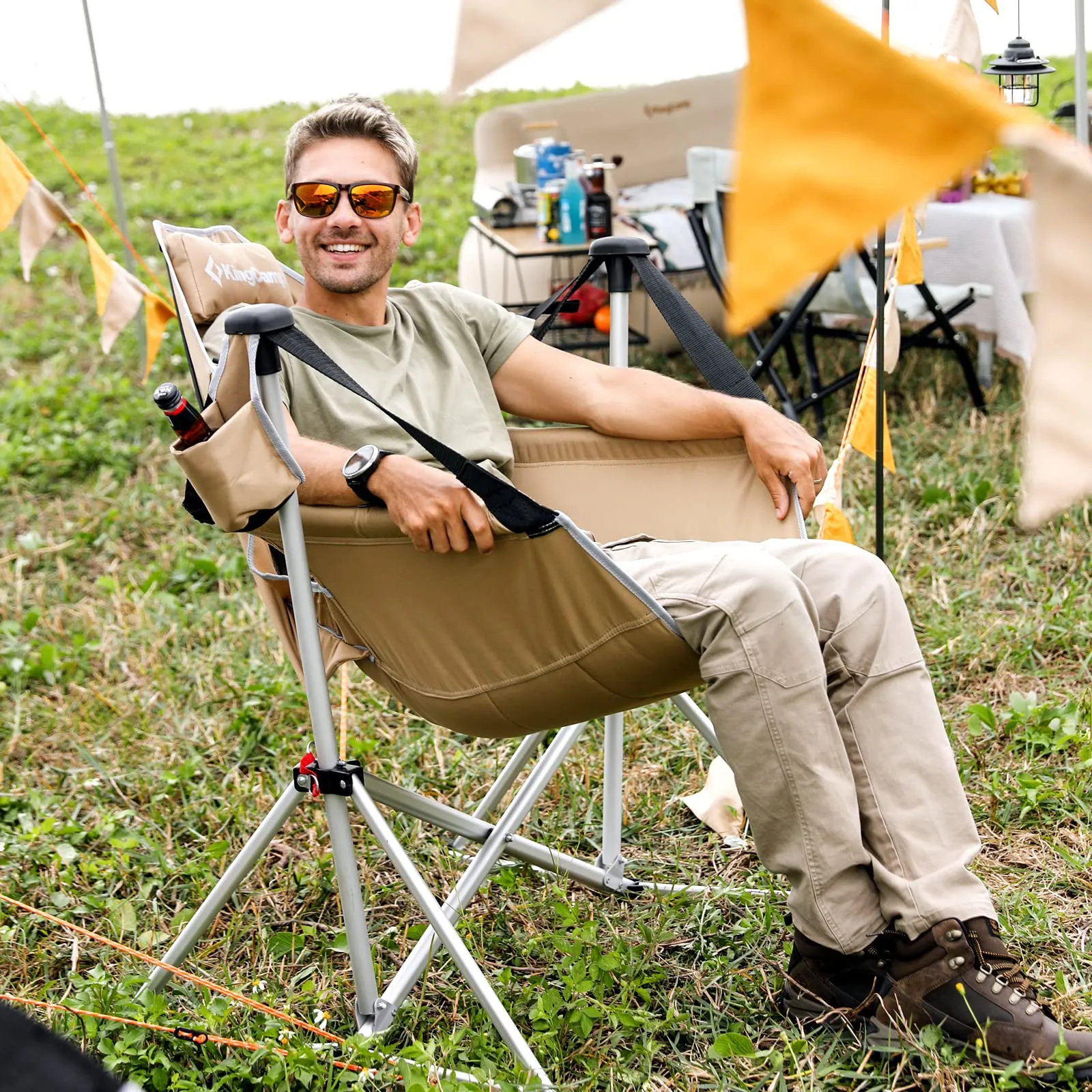 KingCamp Portable Swing Recliner Chair with Pillow