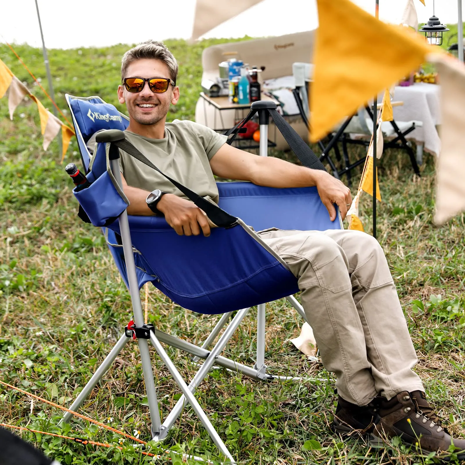 KingCamp Portable Swing Recliner Chair with Pillow