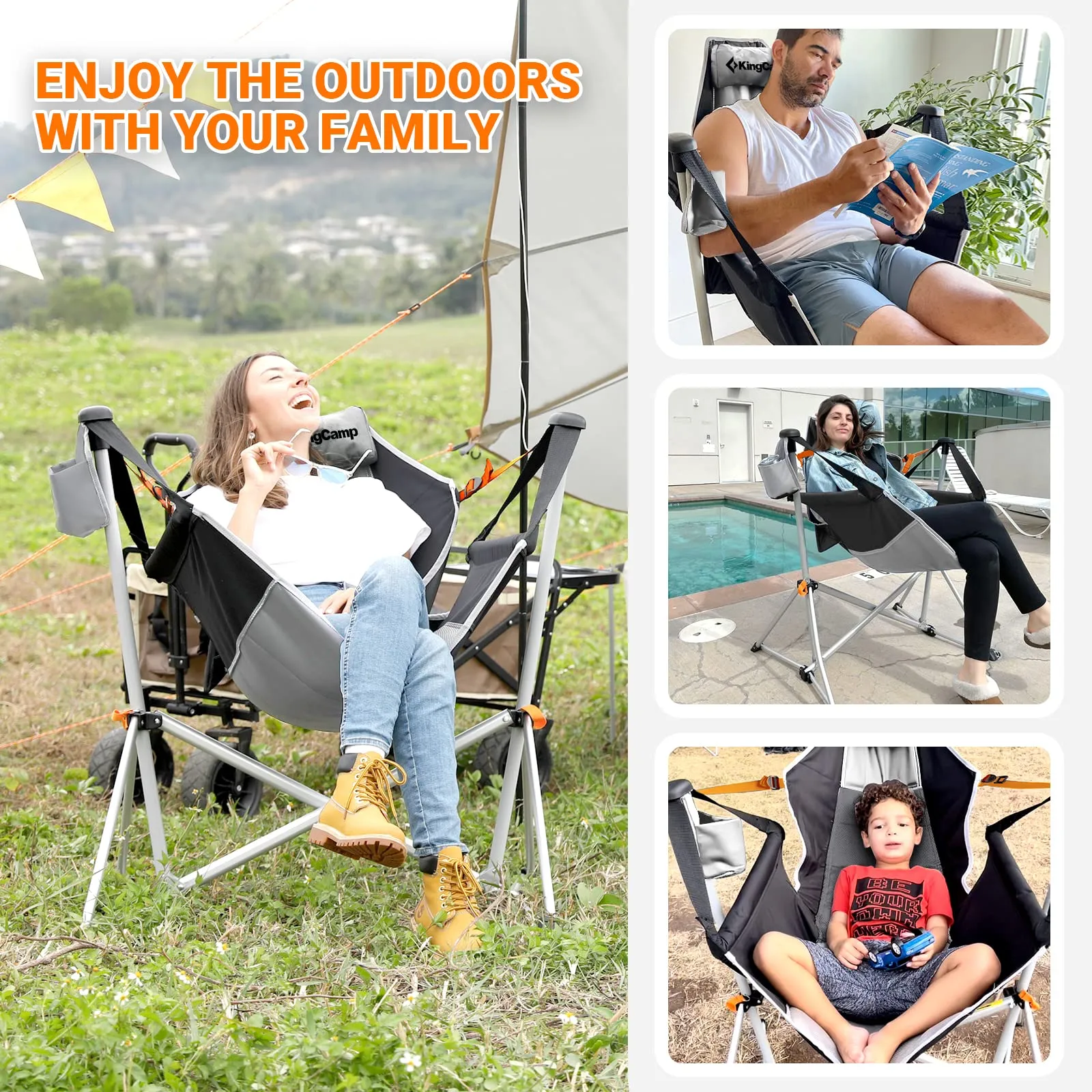 KingCamp Portable Swing Recliner Chair with Pillow
