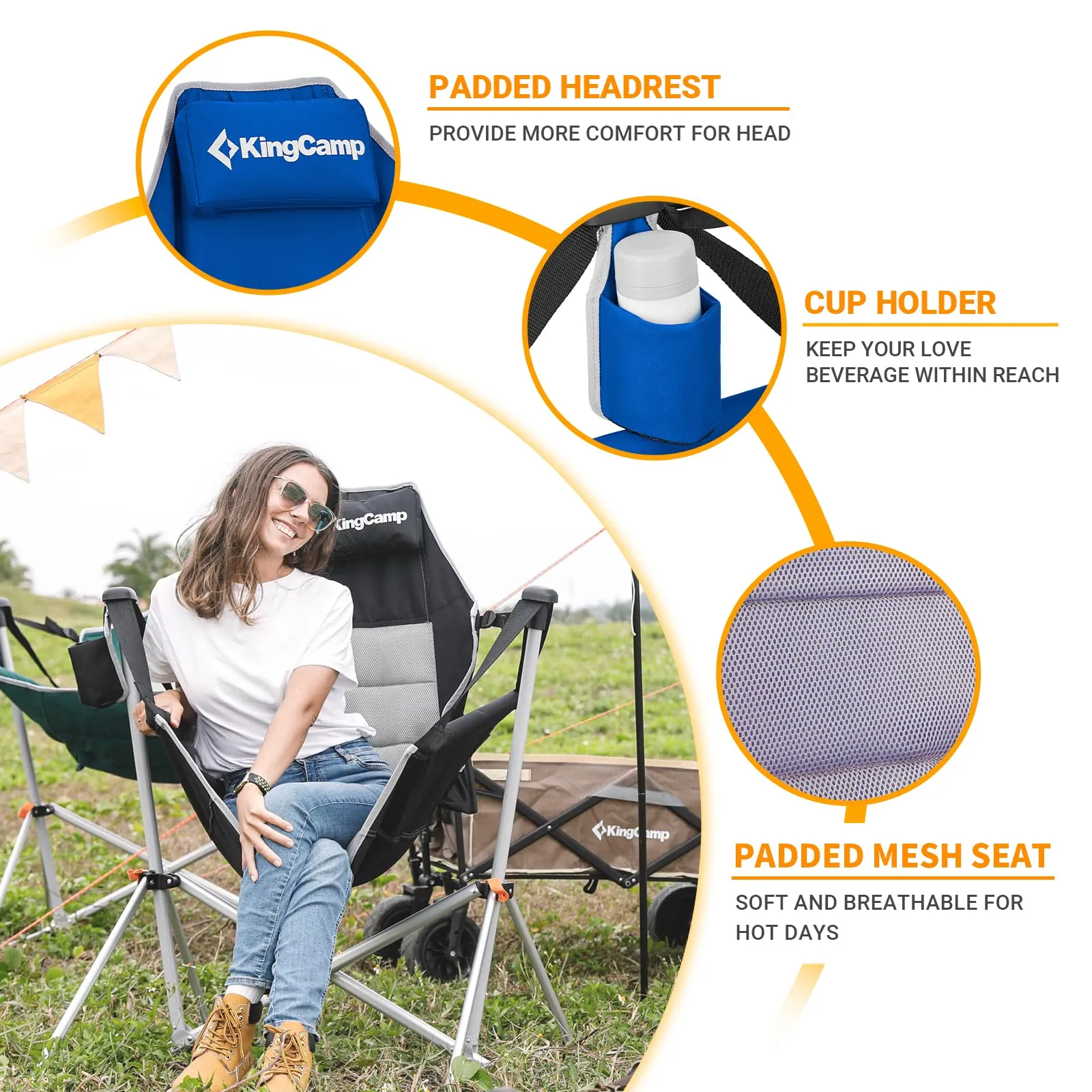 KingCamp Portable Swing Recliner Chair with Pillow