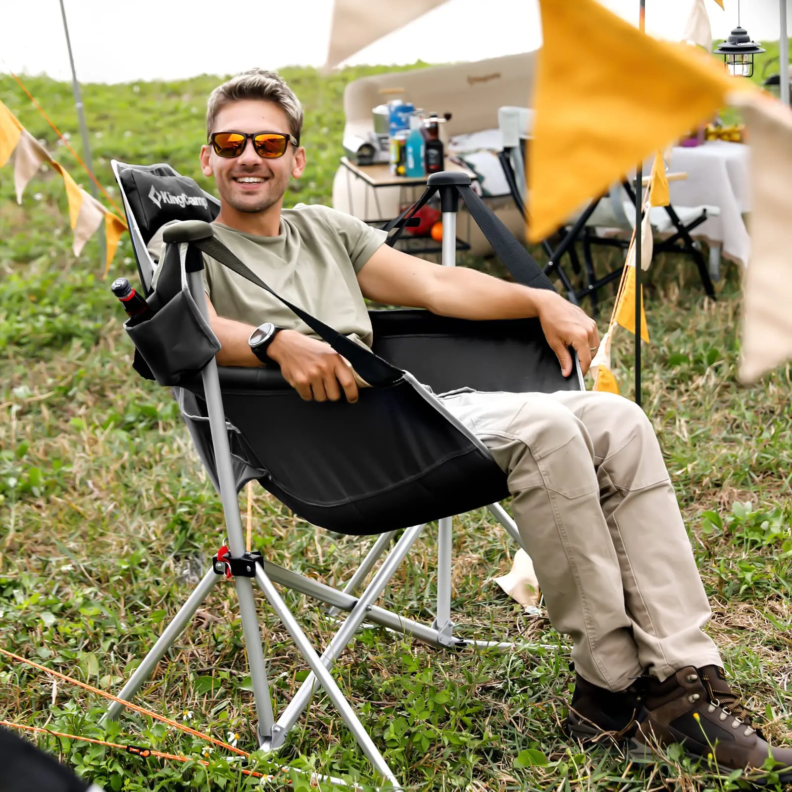KingCamp Portable Swing Recliner Chair with Pillow