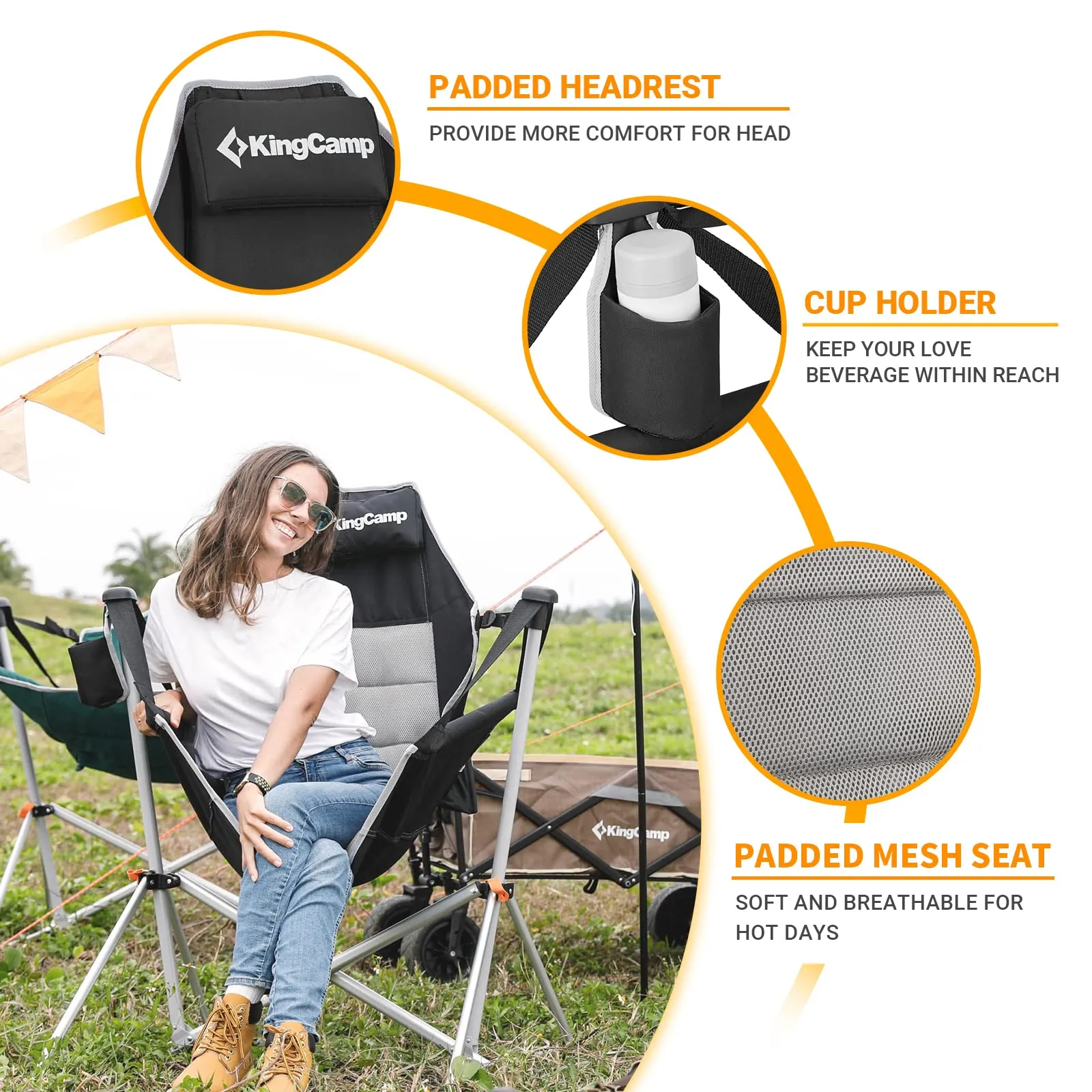 KingCamp Portable Swing Recliner Chair with Pillow