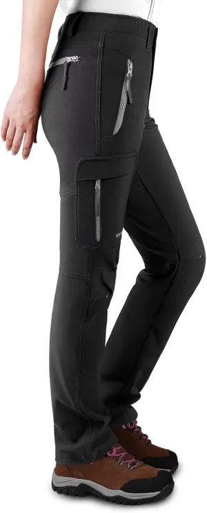 KUTOOK Women's Thermal Softshell Hiking Pants Windproof Polar Fleece Lined Cargo Pants for Winter Outdoor Sports