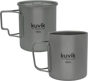 Kuvik 450ml (15.2 oz) Titanium Cup & 450ml (15.2 oz) Titanium Double-Walled Mug Bundle