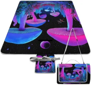 Large Beach Mat for Women Men Unisex, Foldable Waterproof Trippy Mushroom Magical World Glowing Art Blanket for Outdoor Park Travel Picnic Accessories