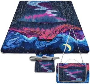 Large Beach Mat for Women Men Unisex, Foldable Waterproof Trippy Starry Sky Night Art Blanket for Outdoor Park Travel Picnic Accessories