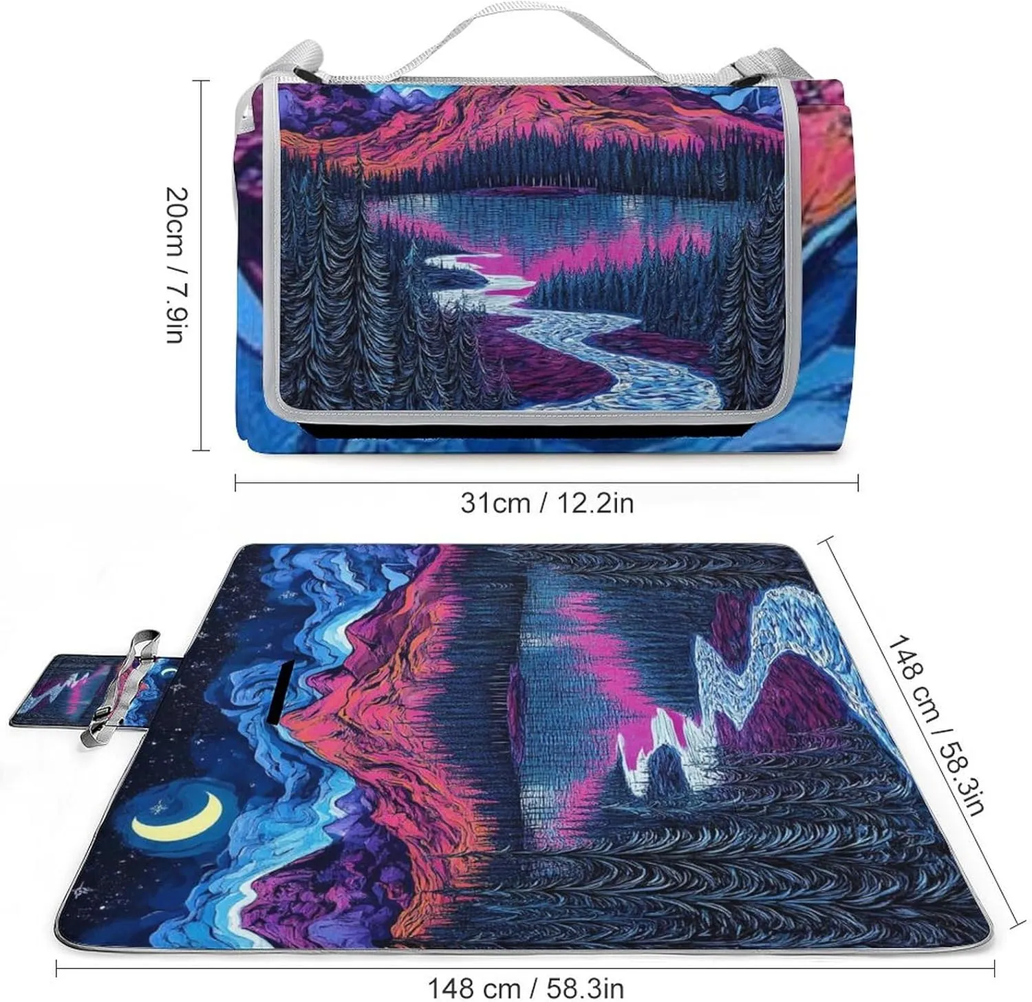 Large Beach Mat for Women Men Unisex, Foldable Waterproof Trippy Starry Sky Night Art Blanket for Outdoor Park Travel Picnic Accessories