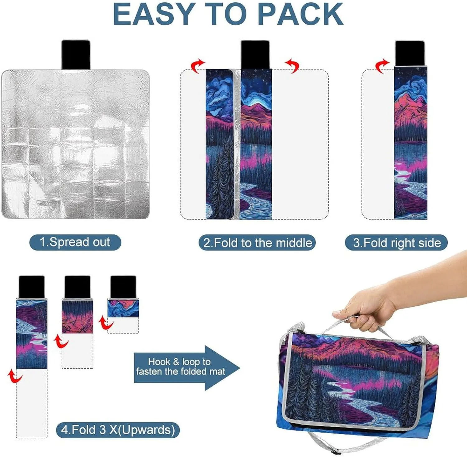 Large Beach Mat for Women Men Unisex, Foldable Waterproof Trippy Starry Sky Night Art Blanket for Outdoor Park Travel Picnic Accessories