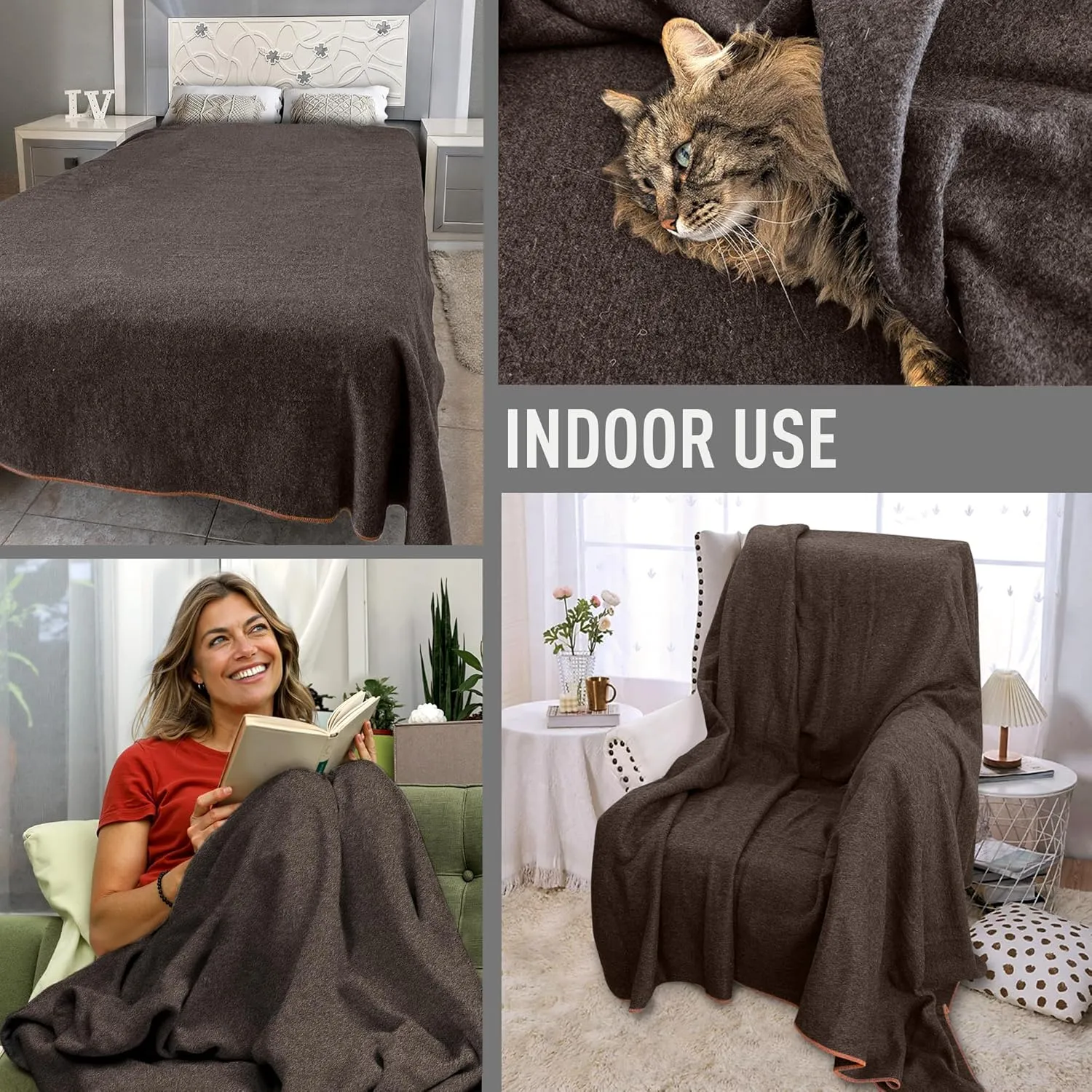 Large Military Wool Blanket - Warm & Thick Emergency Survival Blanket Great for Camping, Outdoors, Sports Events, Picnics, 4.5 lbs, 64" x 88" (Coffee Brown)
