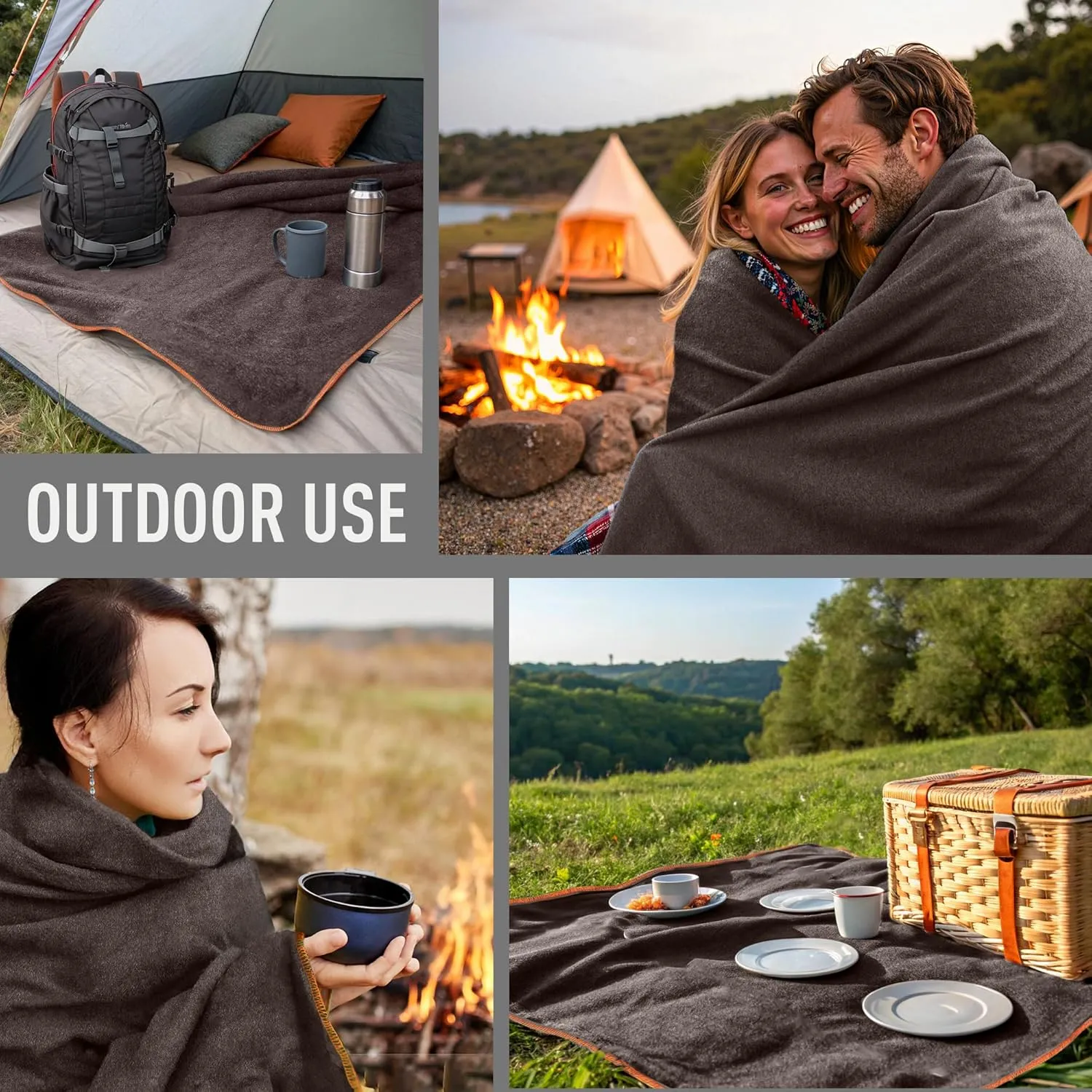 Large Military Wool Blanket - Warm & Thick Emergency Survival Blanket Great for Camping, Outdoors, Sports Events, Picnics, 4.5 lbs, 64" x 88" (Coffee Brown)