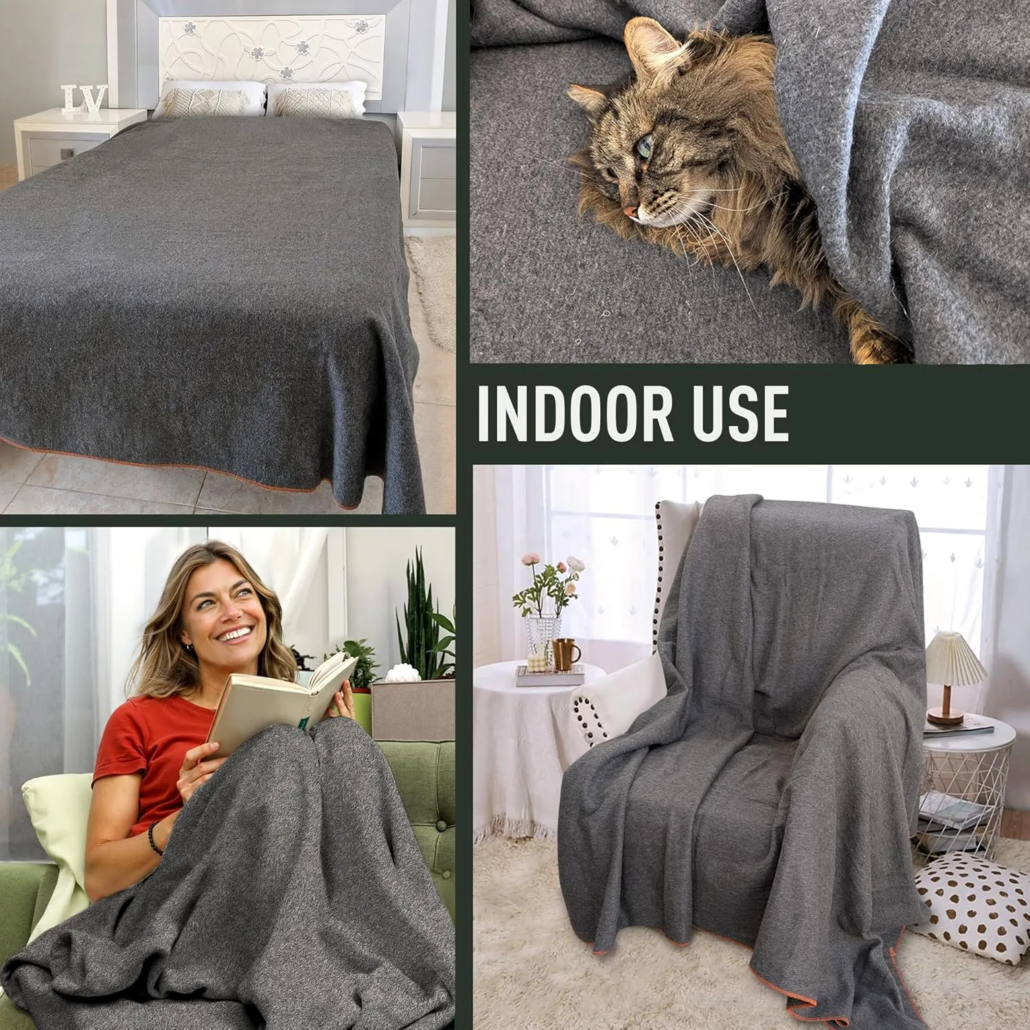 Large Military Wool Blanket - Warm & Thick Emergency Survival Blanket Great for Camping, Outdoors, Sports Events, Picnics, 4.5 lbs, 64" x 88" (Gray)