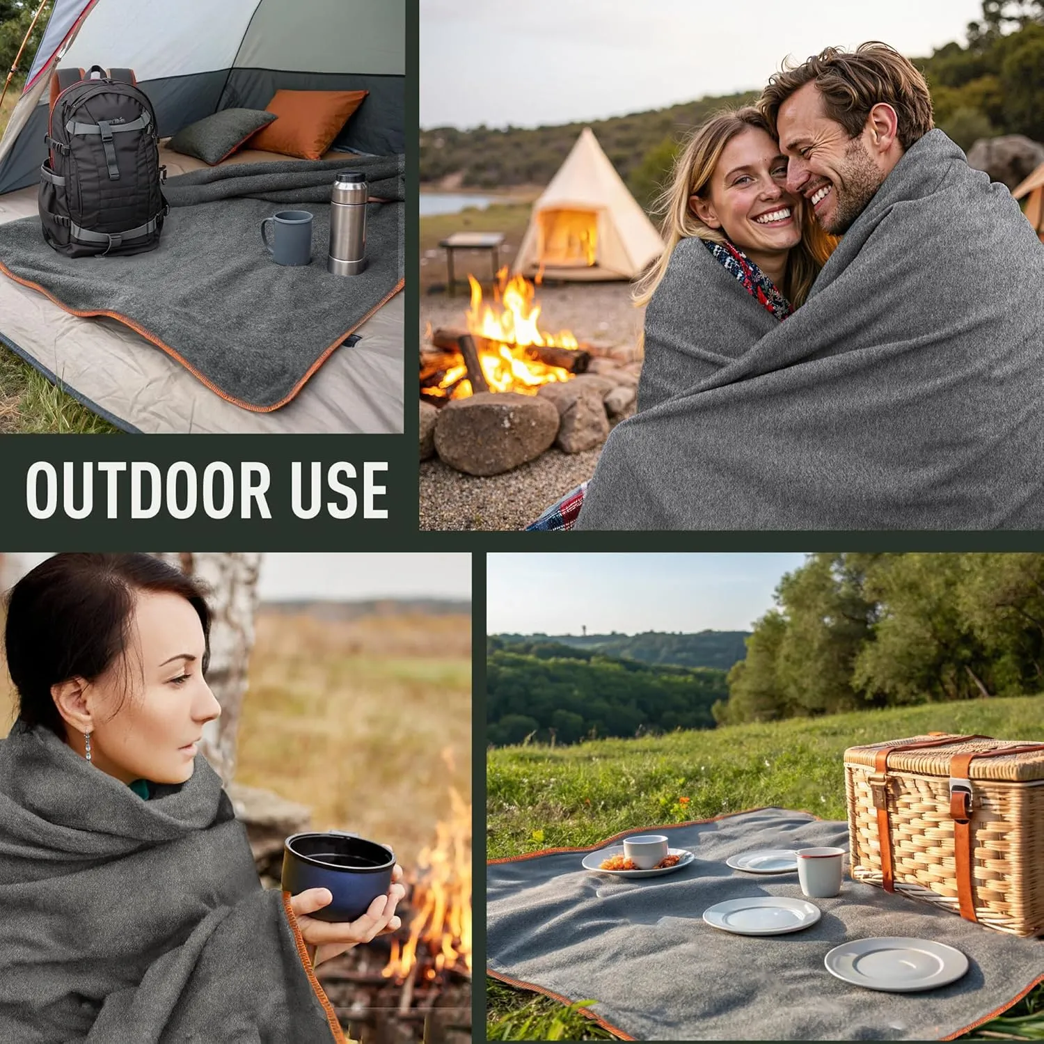 Large Military Wool Blanket - Warm & Thick Emergency Survival Blanket Great for Camping, Outdoors, Sports Events, Picnics, 4.5 lbs, 64" x 88" (Gray)