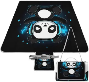 Large Waterproof Mat, Foldable Black and White Panda Animal Headphones Music Cute Panda Blanket for Beach Camping Grass Lawn Park Accessories