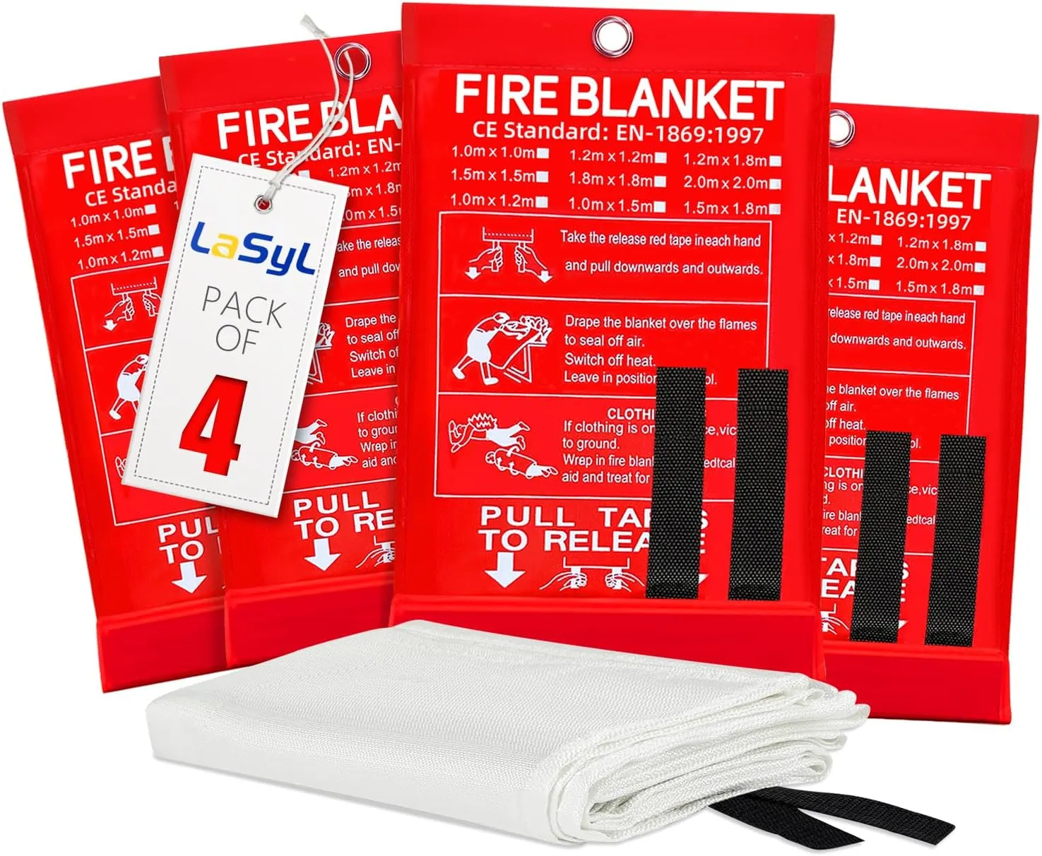 LaSyL Fire Blanket Emergency for Home, 40" x 40"(Pack of 4), Fire Supression Blanket Good for Home Safety, Kitchen, and Camping,Hurricane Preparedness Items
