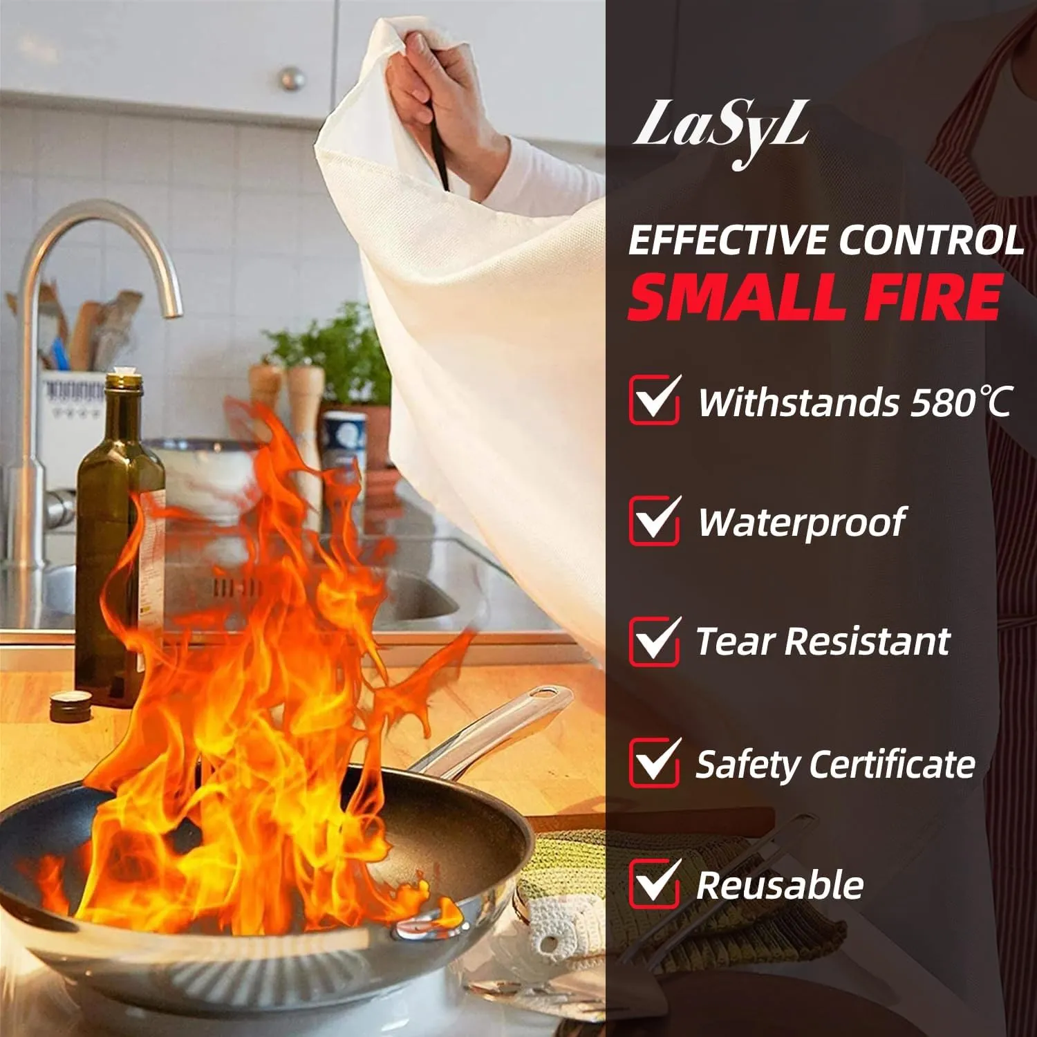 LaSyL Fire Blanket Emergency for Home, 40" x 40"(Pack of 4), Fire Supression Blanket Good for Home Safety, Kitchen, and Camping,Hurricane Preparedness Items