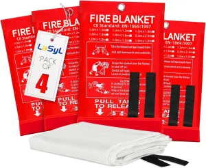 LaSyL Fire Blanket Emergency for Home, 40" x 40"(Pack of 4), Fire Supression Blanket Good for Home Safety, Kitchen, and Camping,Hurricane Preparedness Items