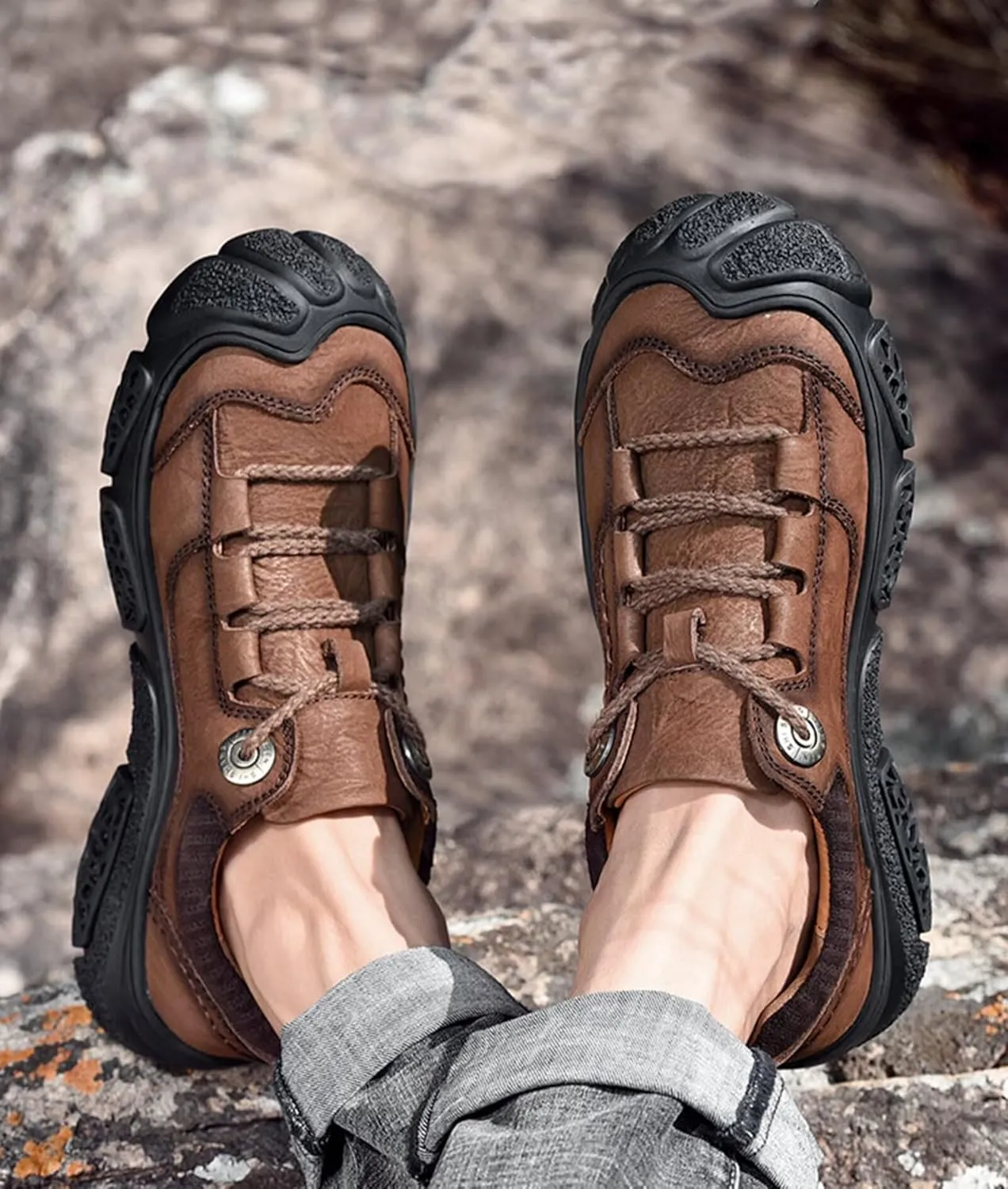 Leather Walking Shoes Men's Hiking Shoes Outdoor Trekking Camping Shoes Work Shoes