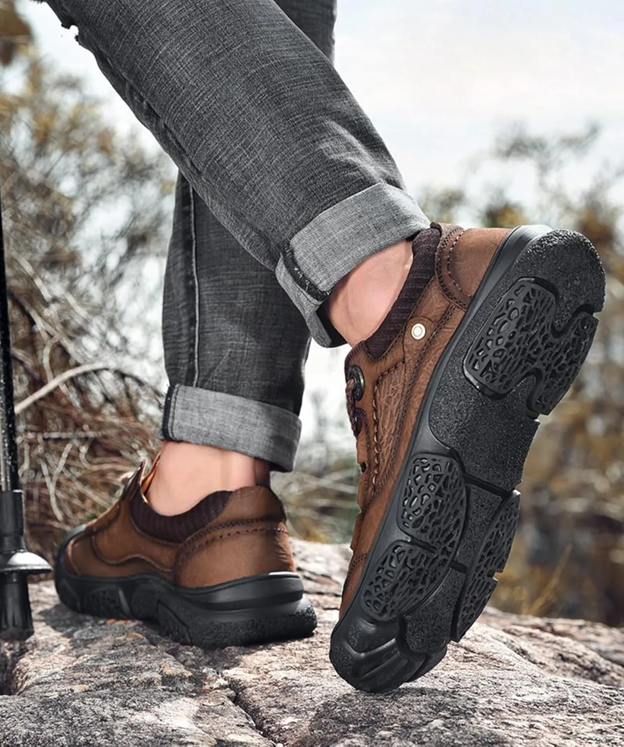 Leather Walking Shoes Men's Hiking Shoes Outdoor Trekking Camping Shoes Work Shoes