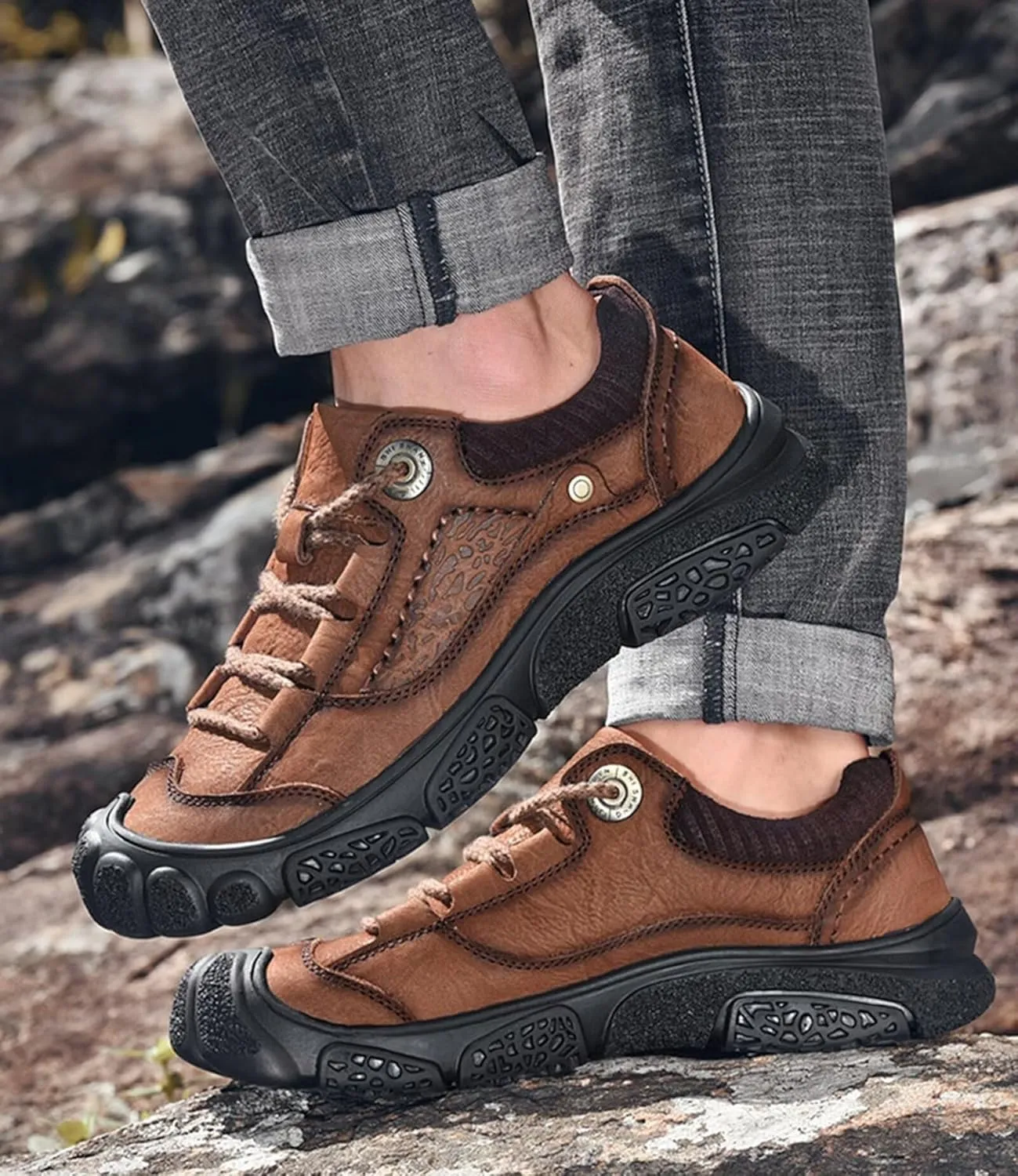 Leather Walking Shoes Men's Hiking Shoes Outdoor Trekking Camping Shoes Work Shoes