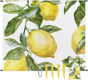 Lemon Fruit Farmhouse Beach Blanket, Sandproof Beach Mat, Adults Waterproof Quick Drying Sand Free Mat with 4 x Ground Spikes for Outdoor Travel Camping Hiking, Lemon