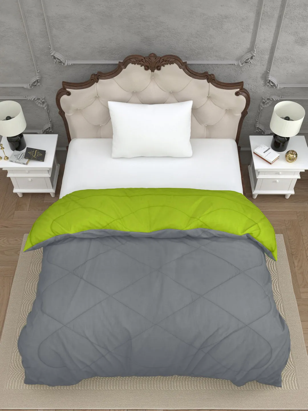 Lemon Green - Dark Grey  Single Bed Comforter