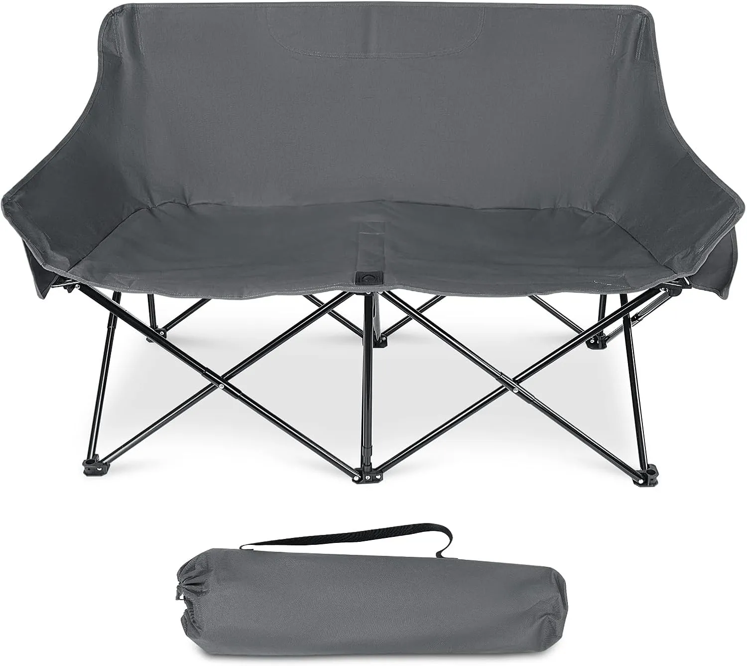 Leonyo Double Camping Chair, Fully Padded Folding Loveseat, Portable Oversized Duo Chair with Storage Cup Holders, Height-Adjustable Armrests & Carry Bag, Supports up to 500lbs, Grey