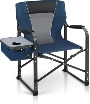 LET'S CAMP Oversized Folding Director Chair Outdoor Heavy Duty Camping Chair with Side Table and Cooler Bag for Picnic, Hiking, Fishing, Supports 350LBS