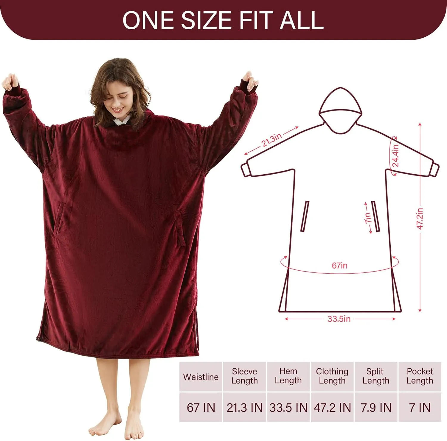 LetsFunny Blanket Hoodie,Oversized Wearable Sherpa Fleece Blanket Sweatshirt,Super Soft Warm Cozy with Giant Pocket,Gifts for Women Men Adults Teenagers Kids, One Size Fits All