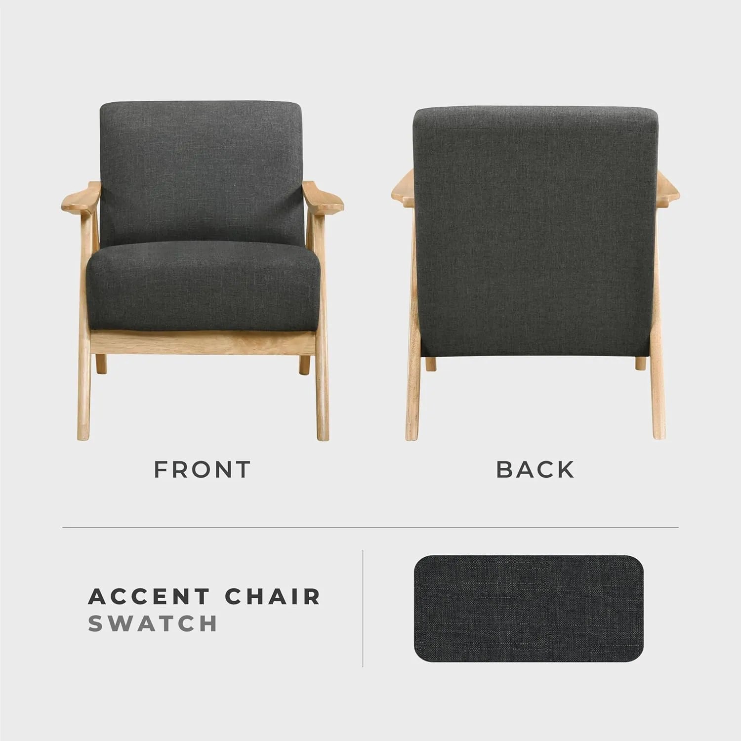 Lexicon Mid Century Modern Accent Chair with Solid Wood Frame in Natural Finish, Textured Fabric Living Room Lounge Arm Chair, Thick and Comfy Innerspring Seat Cushion, Linen-Look Fabric, Dark Gray