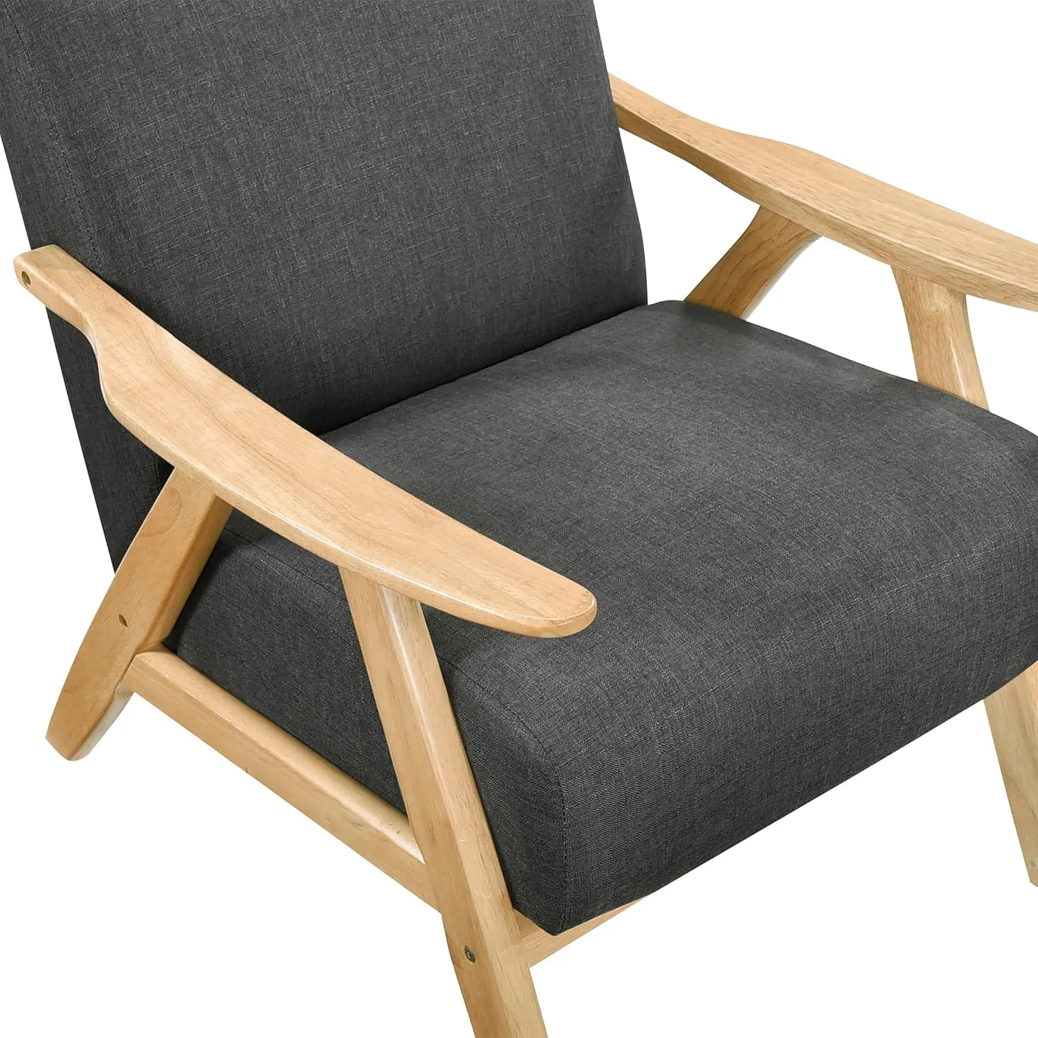 Lexicon Mid Century Modern Accent Chair with Solid Wood Frame in Natural Finish, Textured Fabric Living Room Lounge Arm Chair, Thick and Comfy Innerspring Seat Cushion, Linen-Look Fabric, Dark Gray