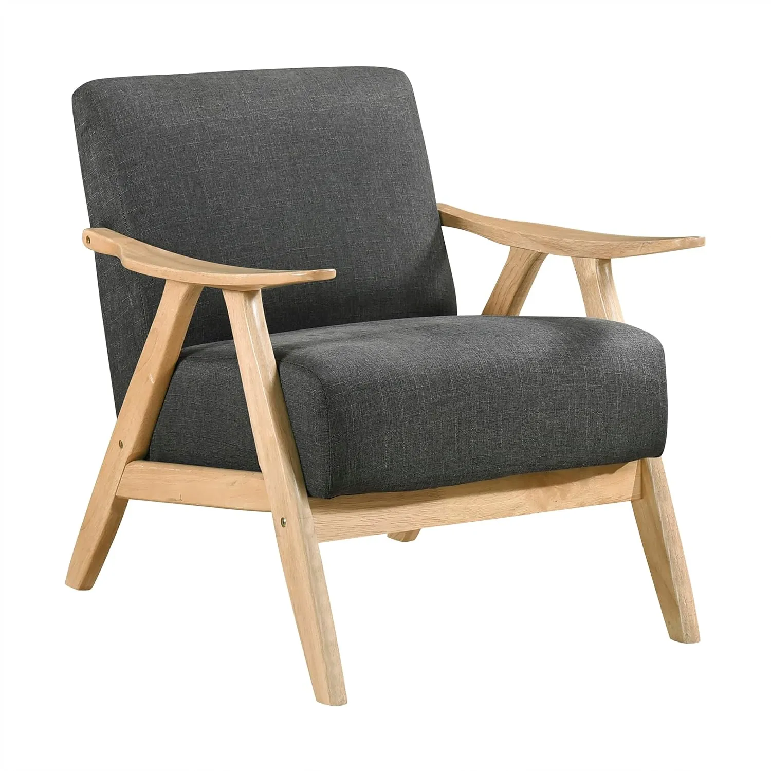 Lexicon Mid Century Modern Accent Chair with Solid Wood Frame in Natural Finish, Textured Fabric Living Room Lounge Arm Chair, Thick and Comfy Innerspring Seat Cushion, Linen-Look Fabric, Dark Gray