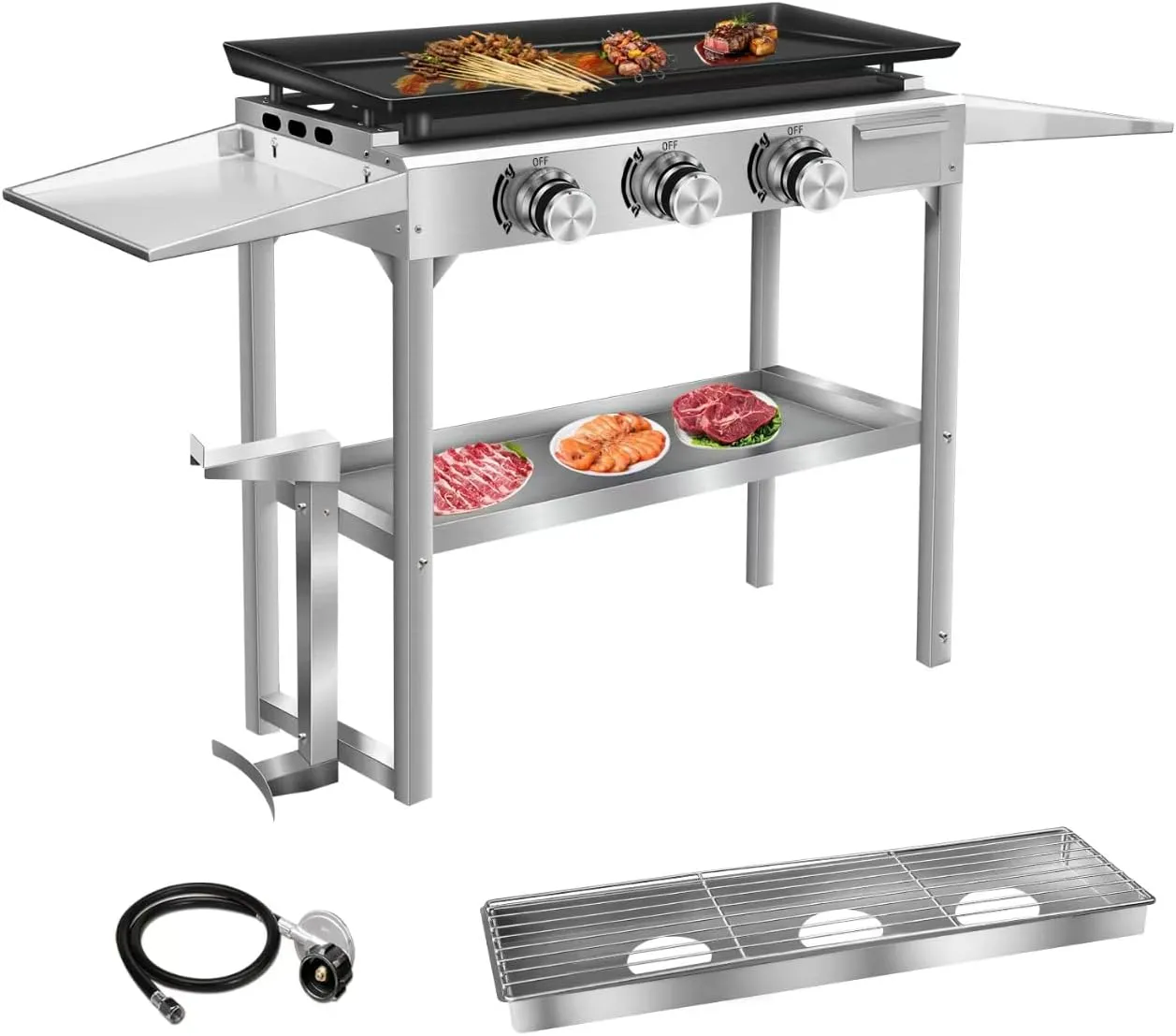 Li Zhen 3 Burners Propane gas grill and Griddle Combo,barbecue grill Stainless Steel BBQ Gril for Outdoor Cooking Kitchen, Garden and Patio Backyard Barbecue