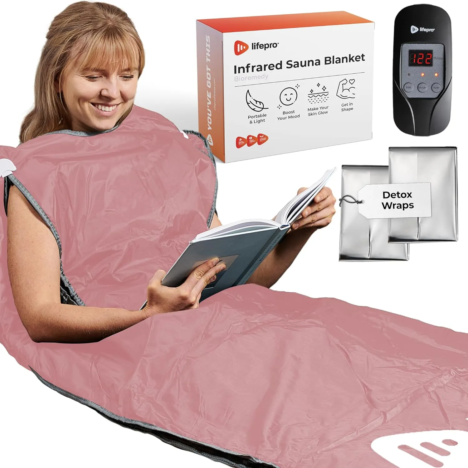 LifePro BioRemedy Infrared Sauna Blanket - Portable Far Infrared Home Sauna for Detox, Tension and Relaxation - Adjustable Temperature (113-176°F) - Includes Carry Bag & Detox Wraps