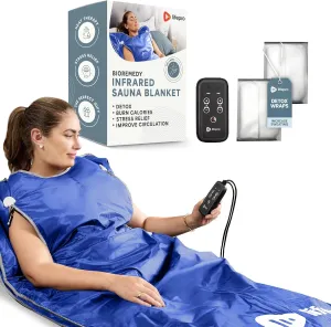Lifepro BioRemedy Infrared Sauna Blanket - Portable Far Infrared Home Sauna for Detox, Tension, and Relaxation - Adjustable Temperature (86-158°F) - Includes Carry Bag & Detox Wraps