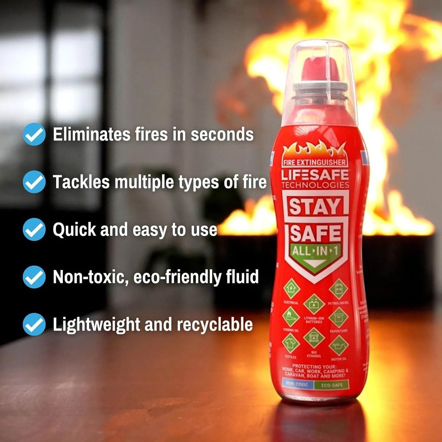 LifeSafe StaySafe All-in-1 Portable Fire Extinguisher with Signature Series Fire Blanket | Compact Emergency Fire Spray, Flame Suppression Fiberglass, Non-Toxic, Eco-Friendly, for Home Safety | 2-Pack