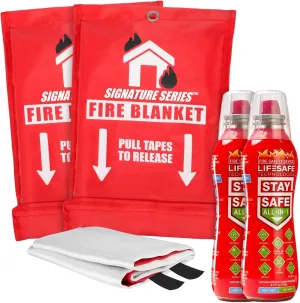 LifeSafe StaySafe All-in-1 Portable Fire Extinguisher with Signature Series Fire Blanket | Compact Emergency Fire Spray, Flame Suppression Fiberglass, Non-Toxic, Eco-Friendly, for Home Safety | 2-Pack