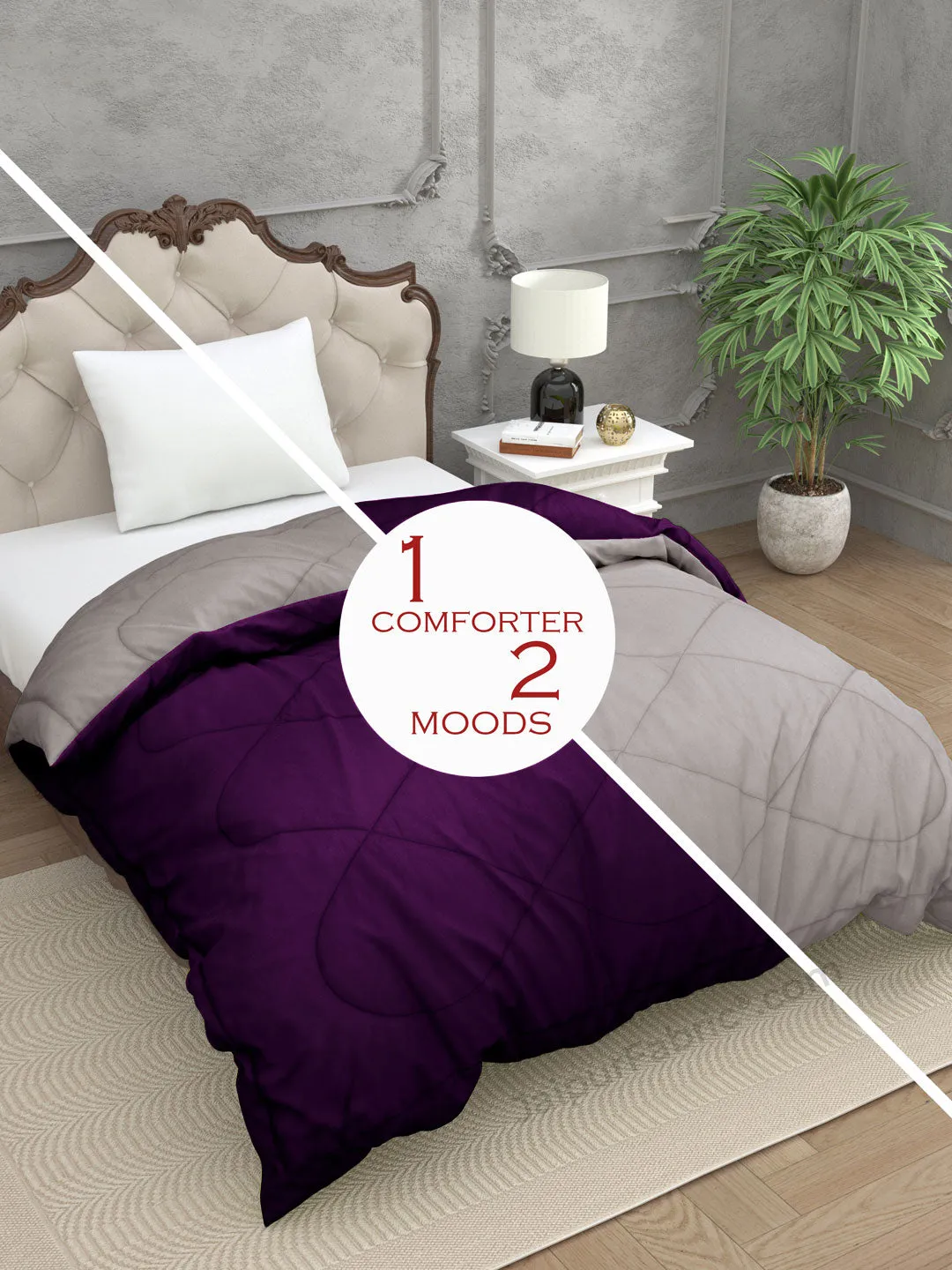 Light Grey Purple Single Bed Comforter