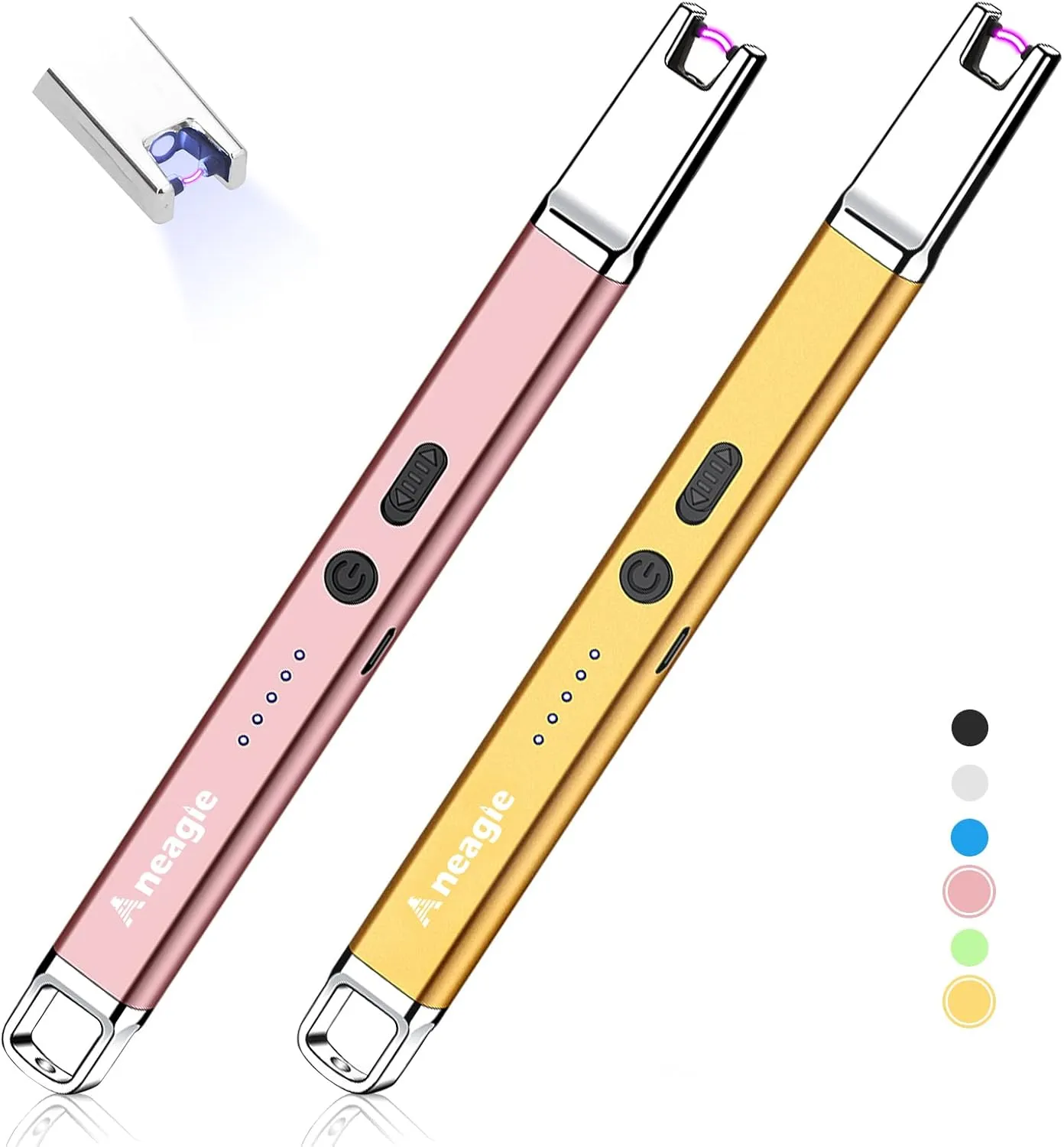 Lighter Electric Candle Lighter 2 packs Upgraded Rechargeable Candle Lighter with LED Flashlight Windproof Flameless and Hanging Hook LED Battery Display Arc Lighter for Candle Grill Camping